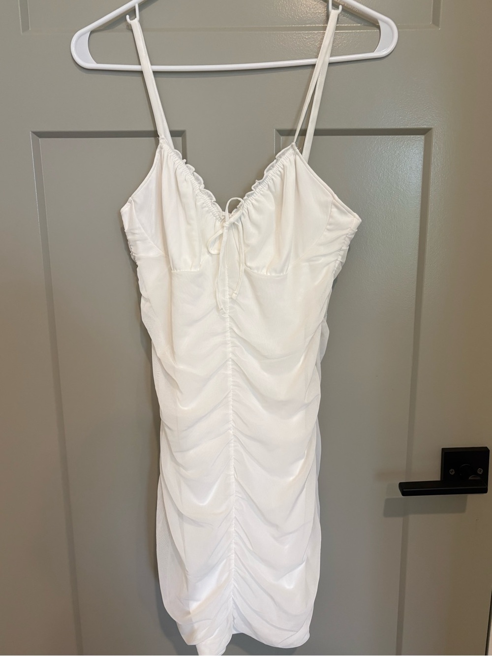 H&M White Spaghetti Strap Mini Dress with Front Tie